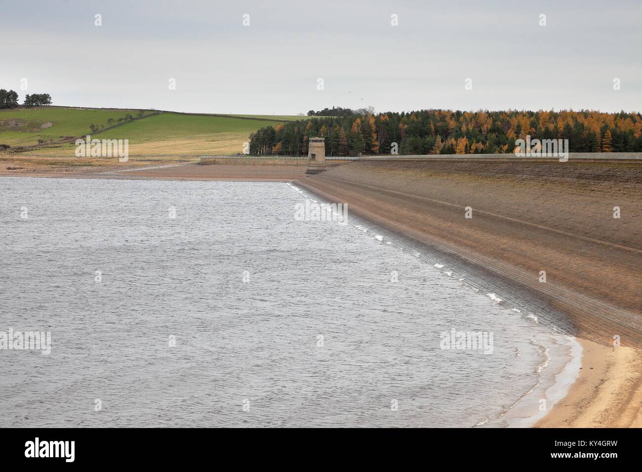 Derwent Behälter Staumauer. Allensford, Northumberland, County Durham, North East England, Vereinigtes Königreich Stockfoto