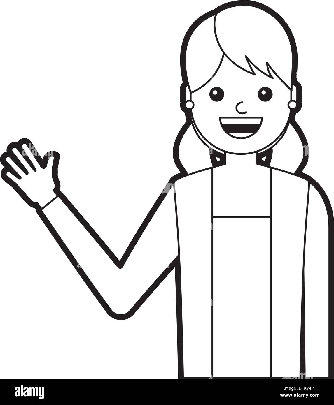 Portrait junge Frau winkende Hand glücklich cartoon Vector