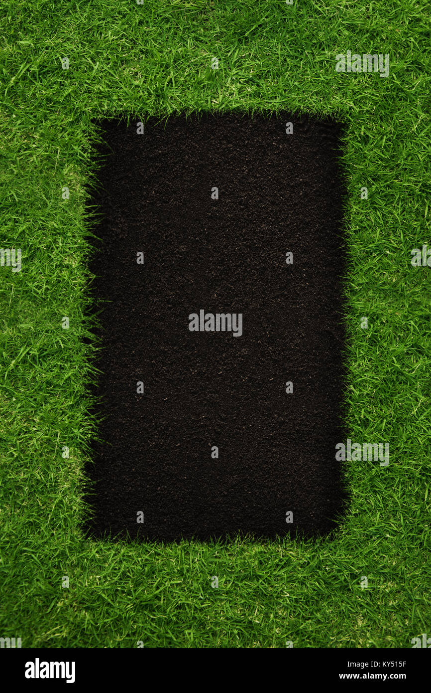 Schwarzes Quadrat innerhalb der grünen Gras Stockfoto