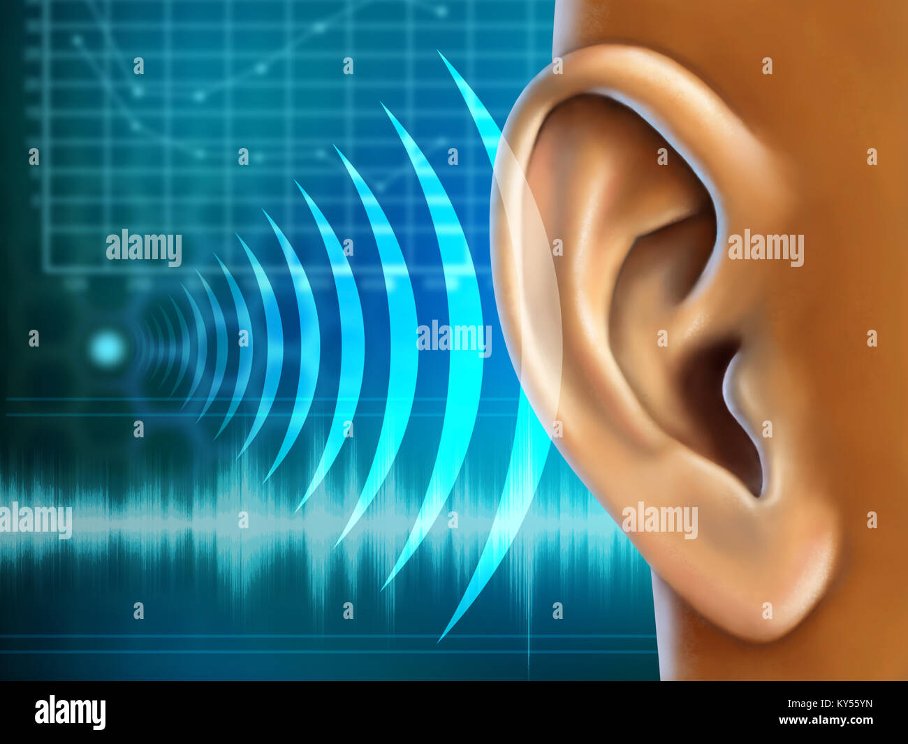 Konzeptionelle Bild über menschliche earing testen. Digitale Illustration. Stockfoto