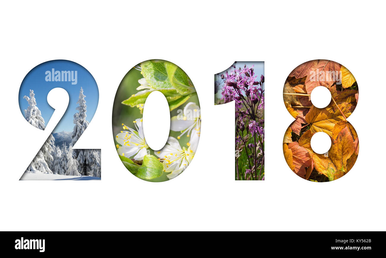 Nummer 2018 vom Four Seasons Fotos für Kalender, Flyer, Plakat, Postkarte Stockfoto