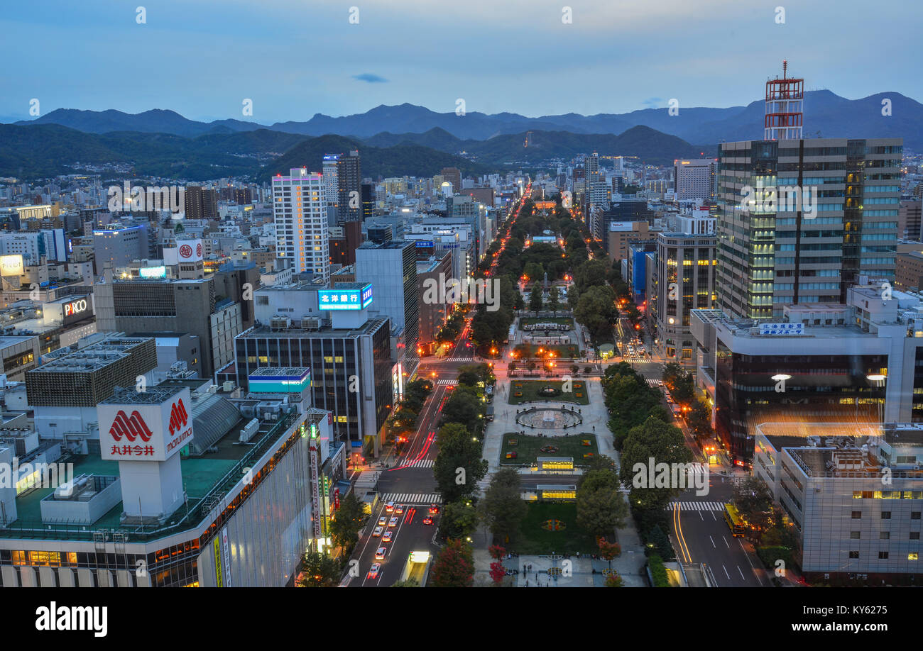 Sapporo, Japan - Nov 1, 2017. Nacht Szene von Sapporo, Japan. Sapporo ist die größte Stadt auf Hokkaido Island, und die fünftgrößte Bevölkerung in Japan Stockfoto