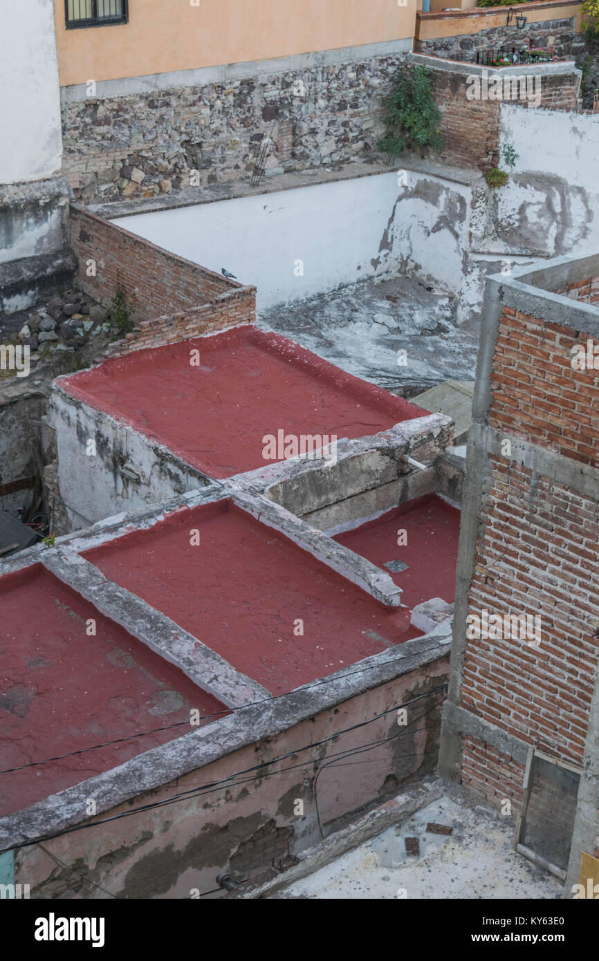 Auf der Suche nach einem dach, in die Überreste eines Hauses, das zusammengebrochen ist und verschlechtert sich und unbewohnbar, in Guanajuato, Mexiko Stockfoto