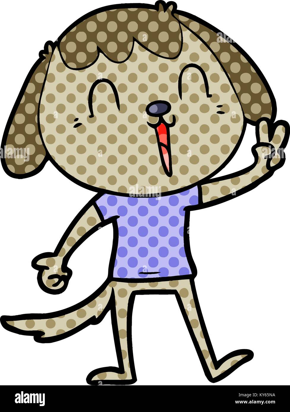 Happy cartoon Hund geben Frieden Zeichen Stock Vektor