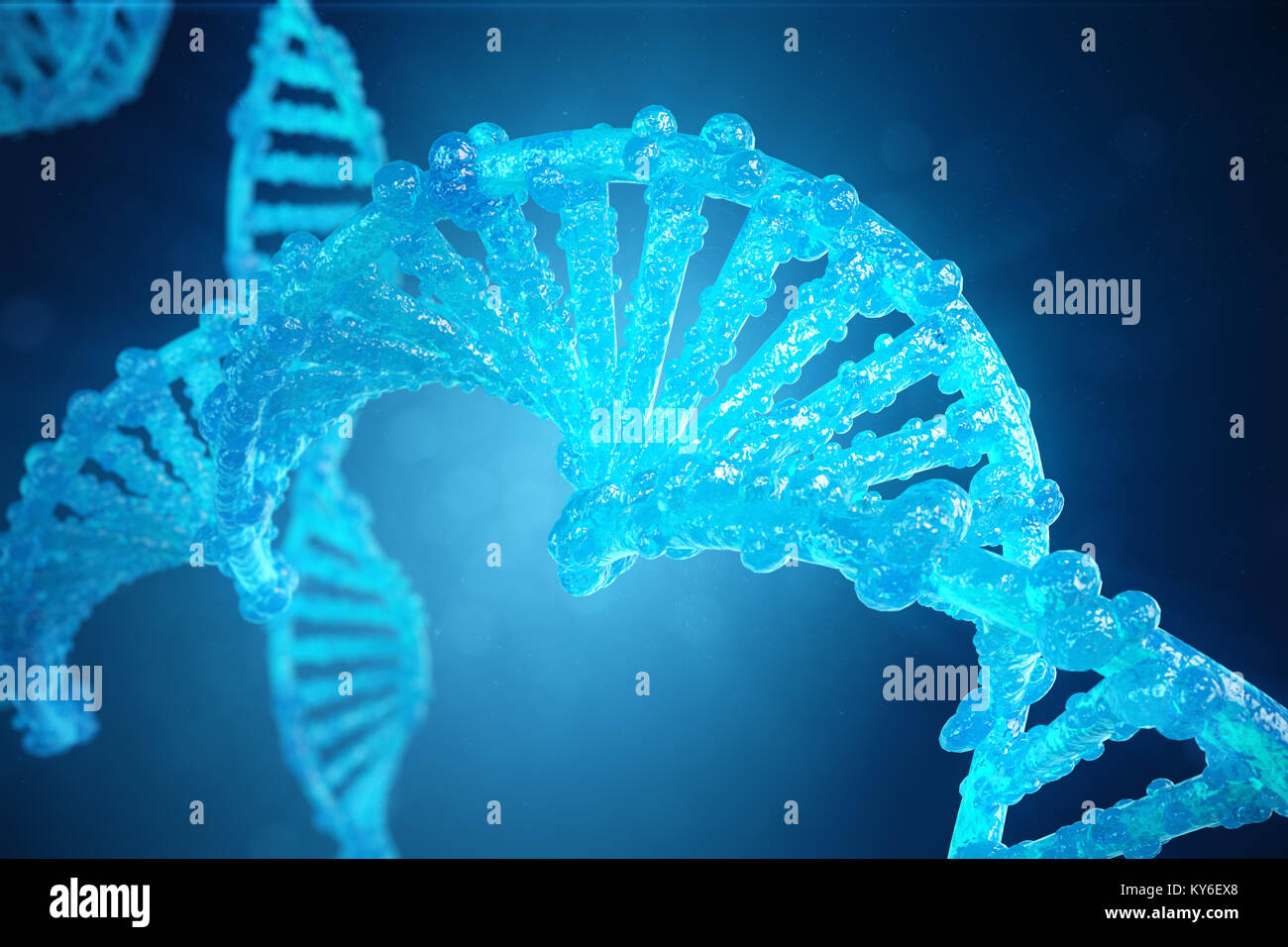 3D-Illustration Helix DNA-Molekül mit veränderten Genen. Zur Berichtigung der Mutation durch Gentechnik. Konzept der molekularen Genetik. Stockfoto