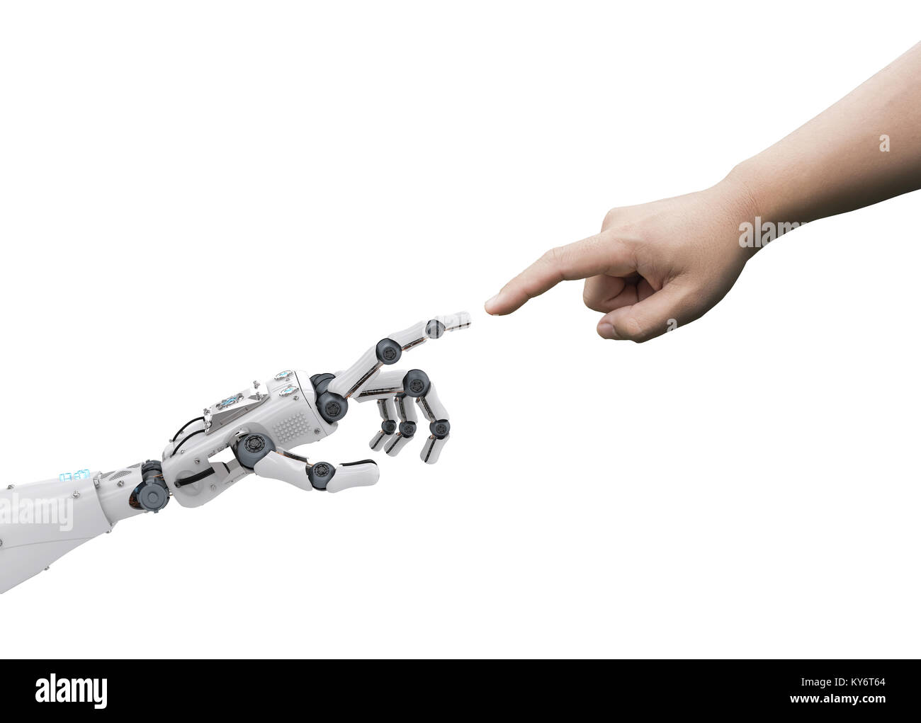 Verbindung mit menschlichen Finger Verbinden mit 3D-rendering Roboter Finger Stockfoto