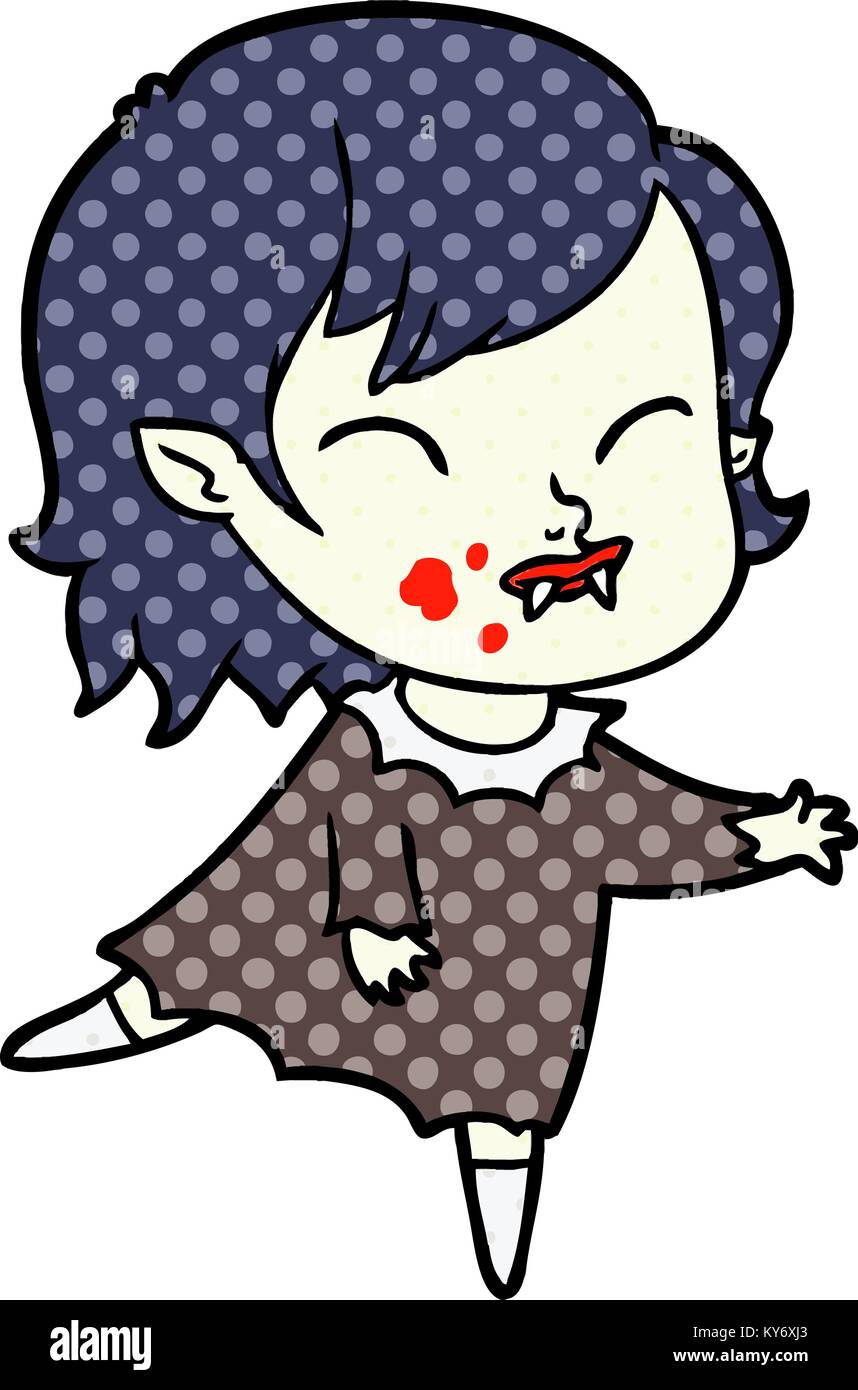 Cartoon vampir Mädchen mit Blut auf die Wange Stock Vektor