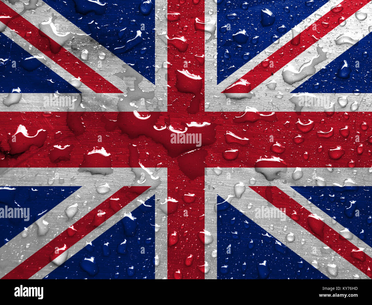 Flagge Großbritannien mit Regentropfen Stockfoto