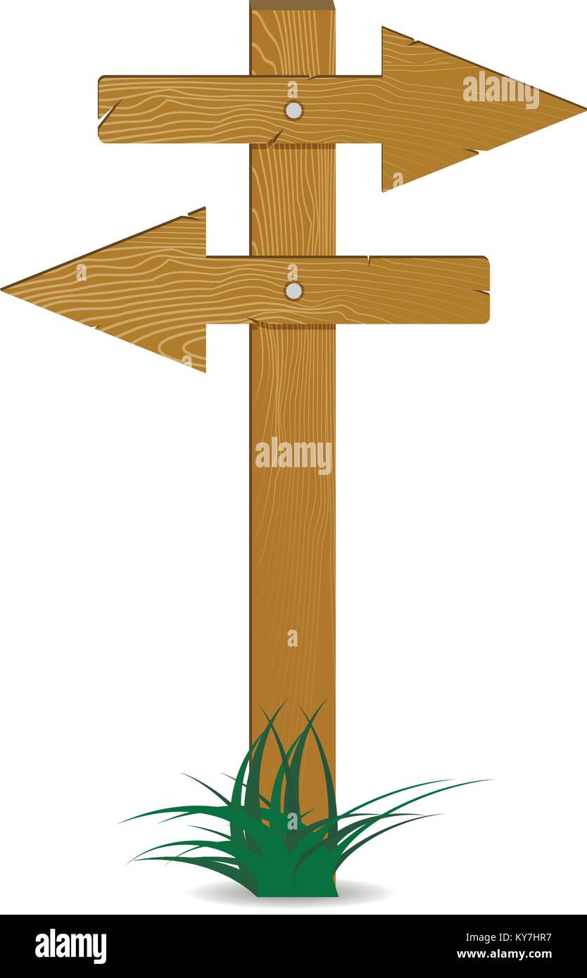 Wegweiser und nach Holz- pfeile Index. Vektor Zeiger Beschilderung form Holz Holz, nach links und rechts gerichteten weg Abbildung Stock Vektor