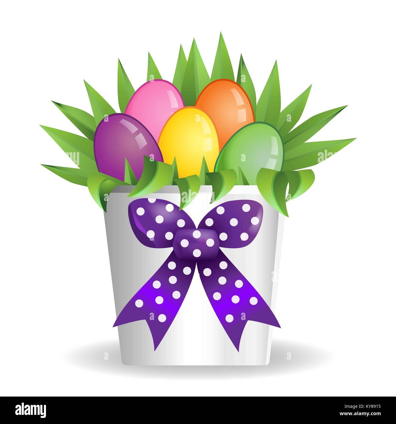 Ostern Blumenstrauß, Vase mit Blumen und bunten Eier Stock Vektor