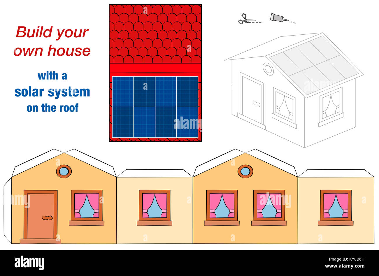 Haus Vorlage Mit Solarmodul Kollektoren Auf Dem Dach Photovoltaik