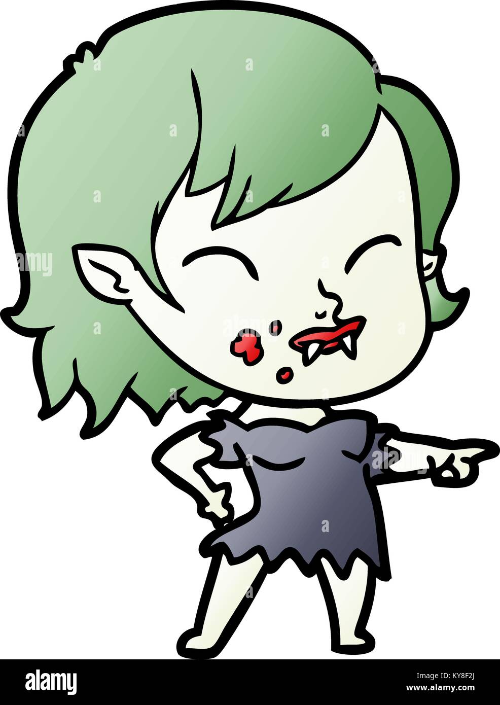 Cartoon vampir Mädchen mit Blut auf die Wange Stock Vektor