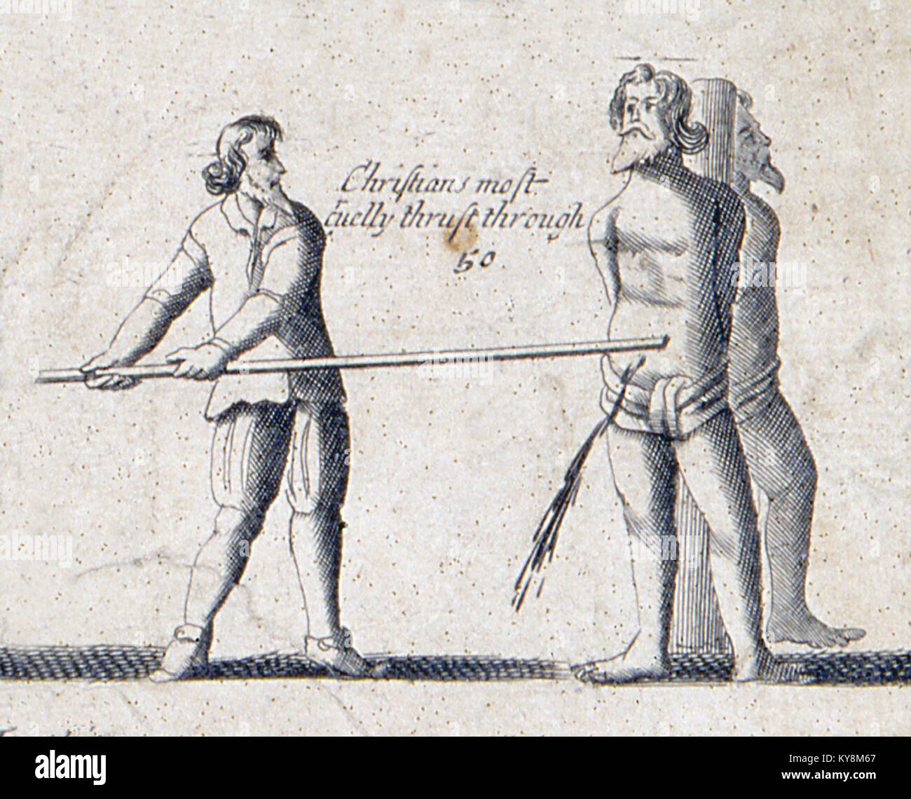 Illustrationen aus einer frühen Ausgabe der Foxe Buch der Märtyrer, die Methoden der Römischen Verfolgung gegen die Protestanten Stockfoto