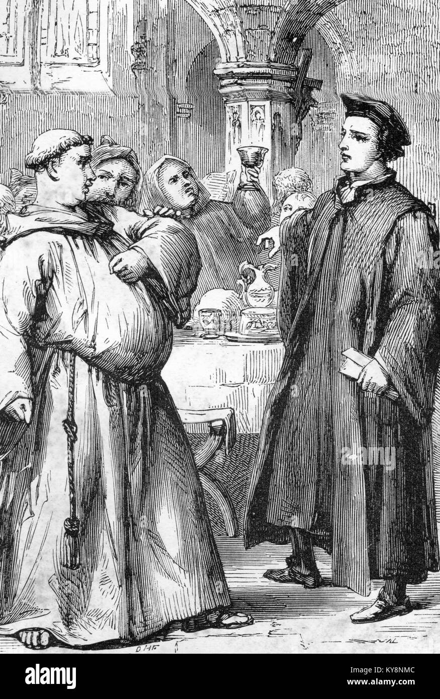 Zeichnung von William Tyndale (rechts) mit seinem berühmten Aussage zu