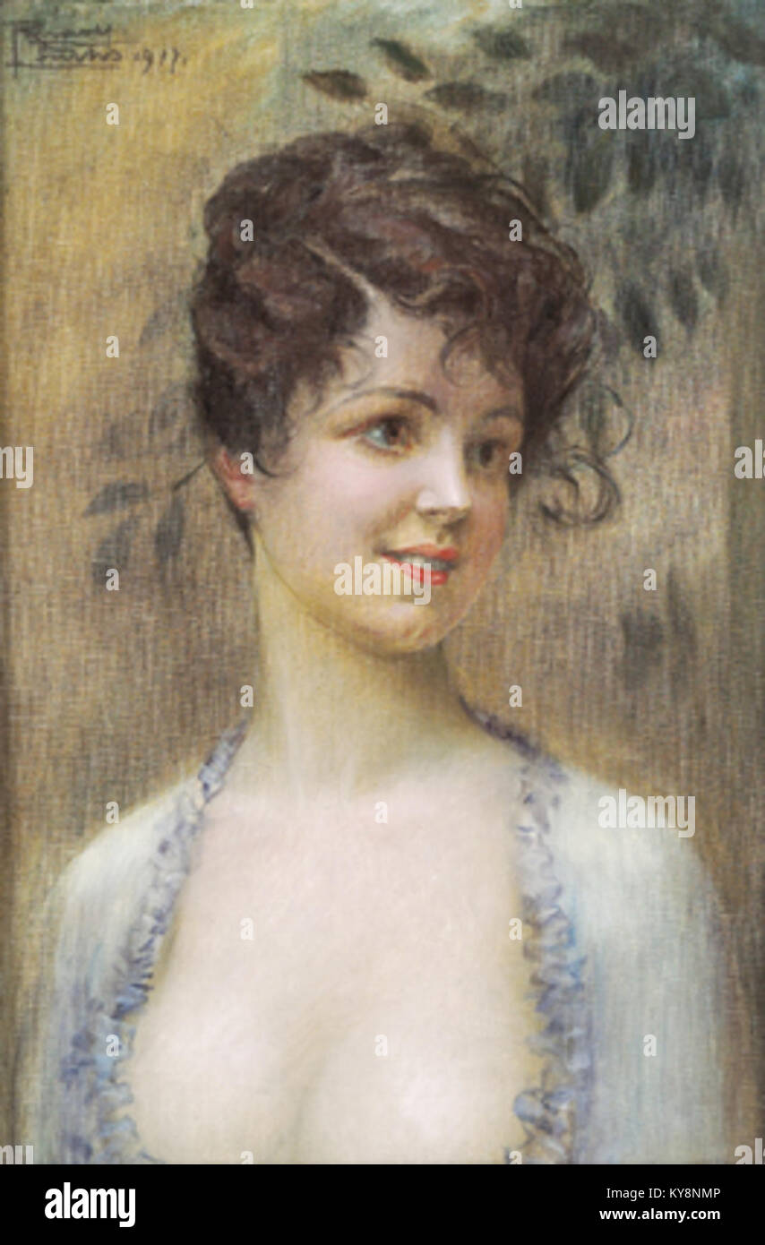 Porträt einer modischen Frau, gemalt von Rudolf Fuchs im Jahr 1917, das europäische Porträt und gesellschaftliche Darstellung des frühen 20. Jahrhunderts illustriert. Stockfoto