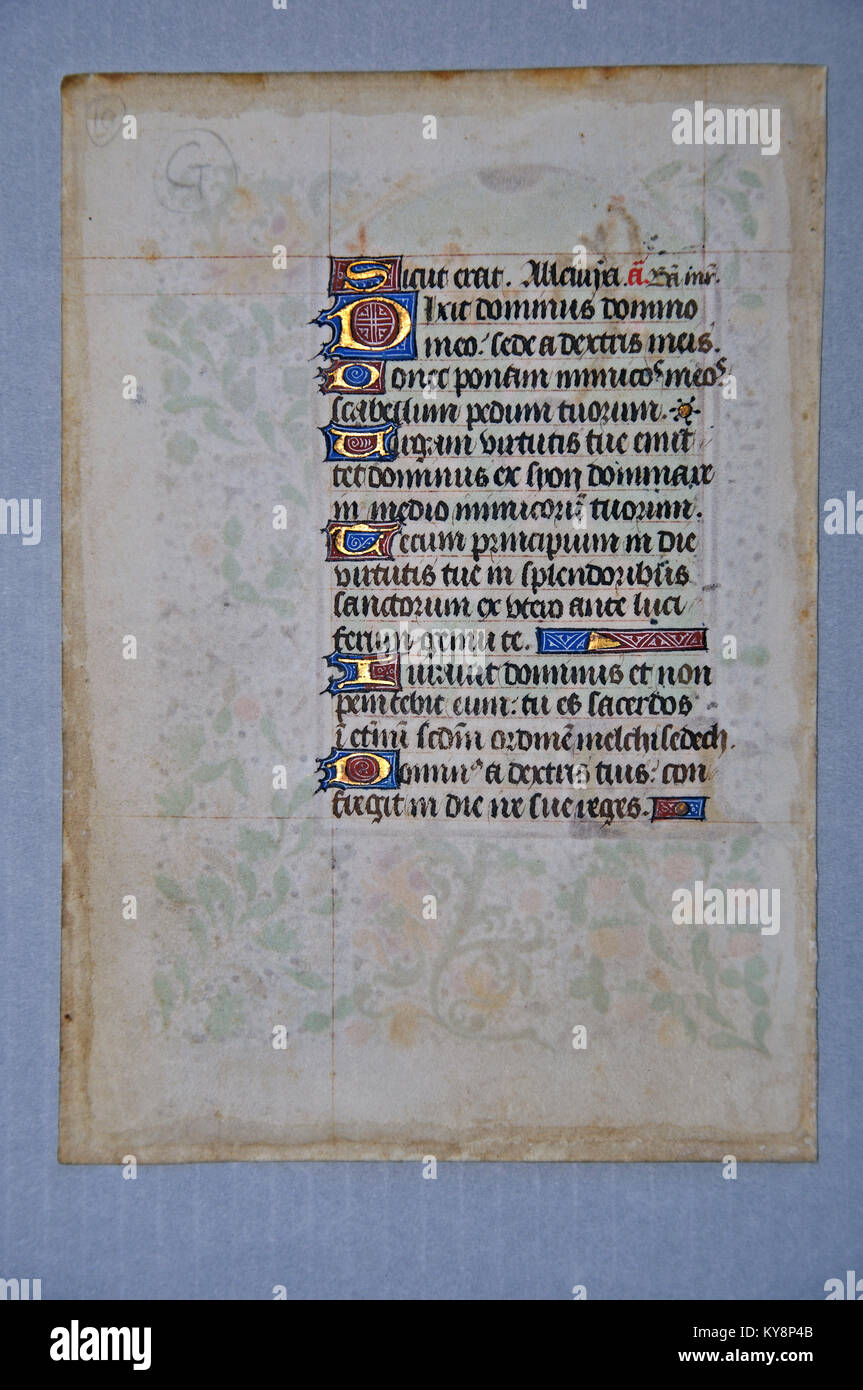 Seite aus dem 15. Jahrhundert Buch der Stunden, in Frankreich auf Pergament geschrieben. (Fragment 19) Aus dem Reed Seltene Bücher Sammlung in Dunedin, Neuseeland. Stockfoto