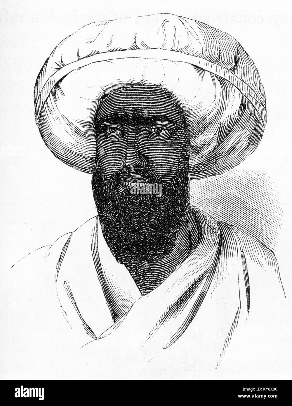 Gravur einer nativen von den Inseln Fiji, in das ursprüngliche Buch als "Feejee Mann" beschrieben. Von einem ursprünglichen Gravur in der Harper Geschichte Bücher von Jacob Abbott, 1854. Stockfoto