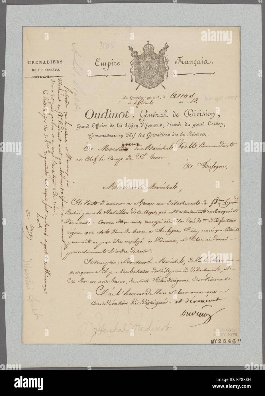 Oudinot, Nicolas Charles. Arras. Zu Marécha Soult (Nypl b 11868620-5413248) Stockfoto