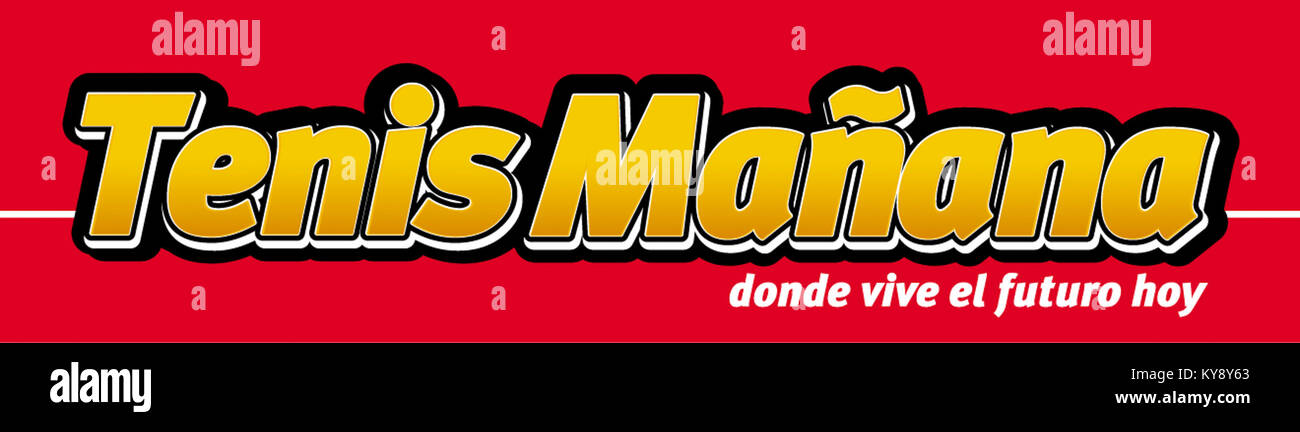 Das Logo-Design für Tenis Mañana repräsentiert Tennis durch dynamische Formen und bewegungsinspirierte Grafiken, die Agilität, Wettkampf und sportliche Spitzenleistungen symbolisieren. Stockfoto