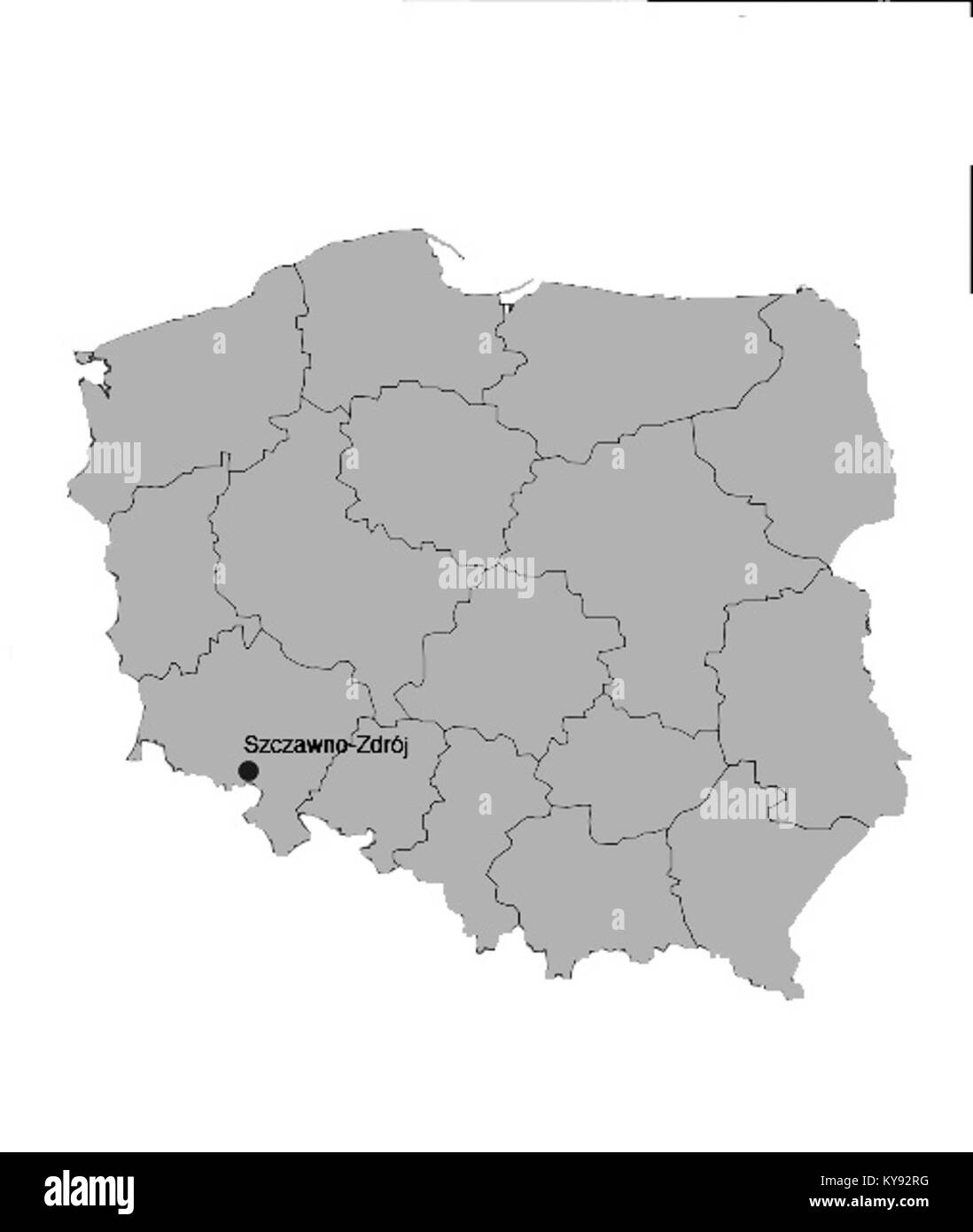 Eine Standortkarte mit geografischen Positionen und räumlichen Beziehungen, die als Referenz- oder Navigationszwecke verwendet wird. Stockfoto