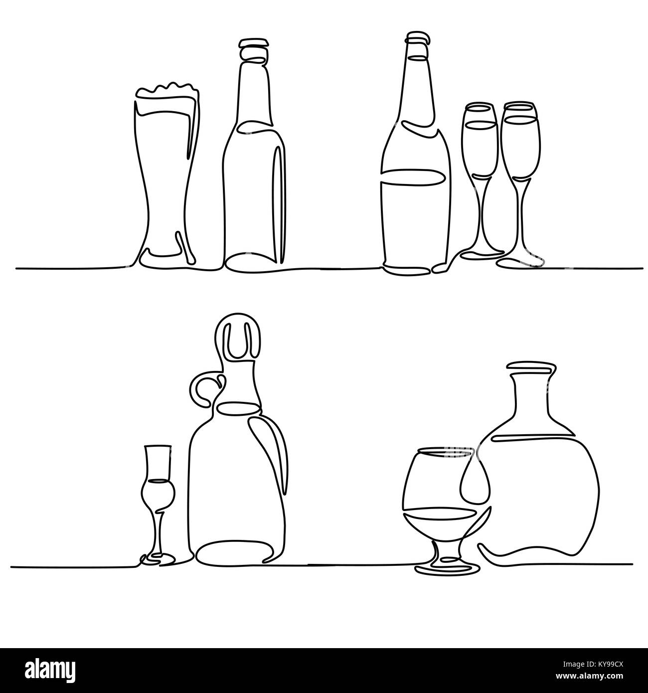 Stellen Sie Flasche und Glas isoliert Stock Vektor