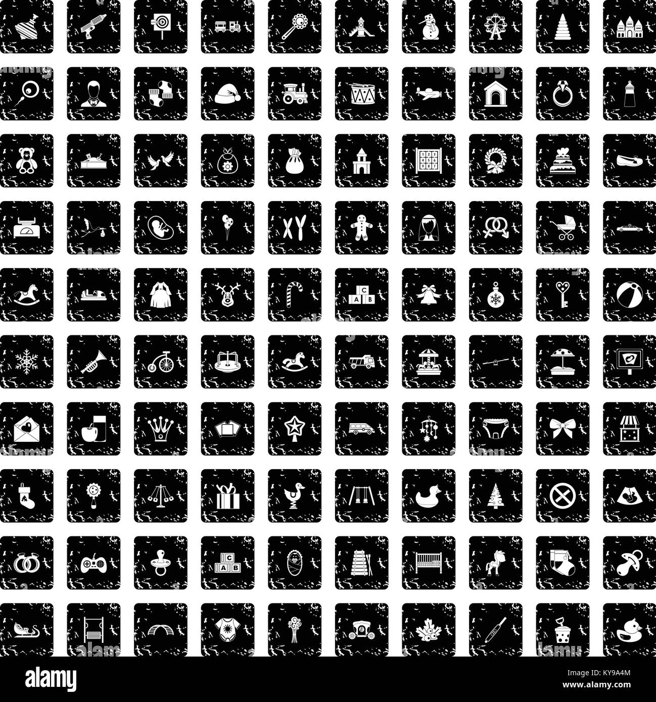 100 baby Symbole in Grunge style Set isoliert Vector Illustration Stock Vektor