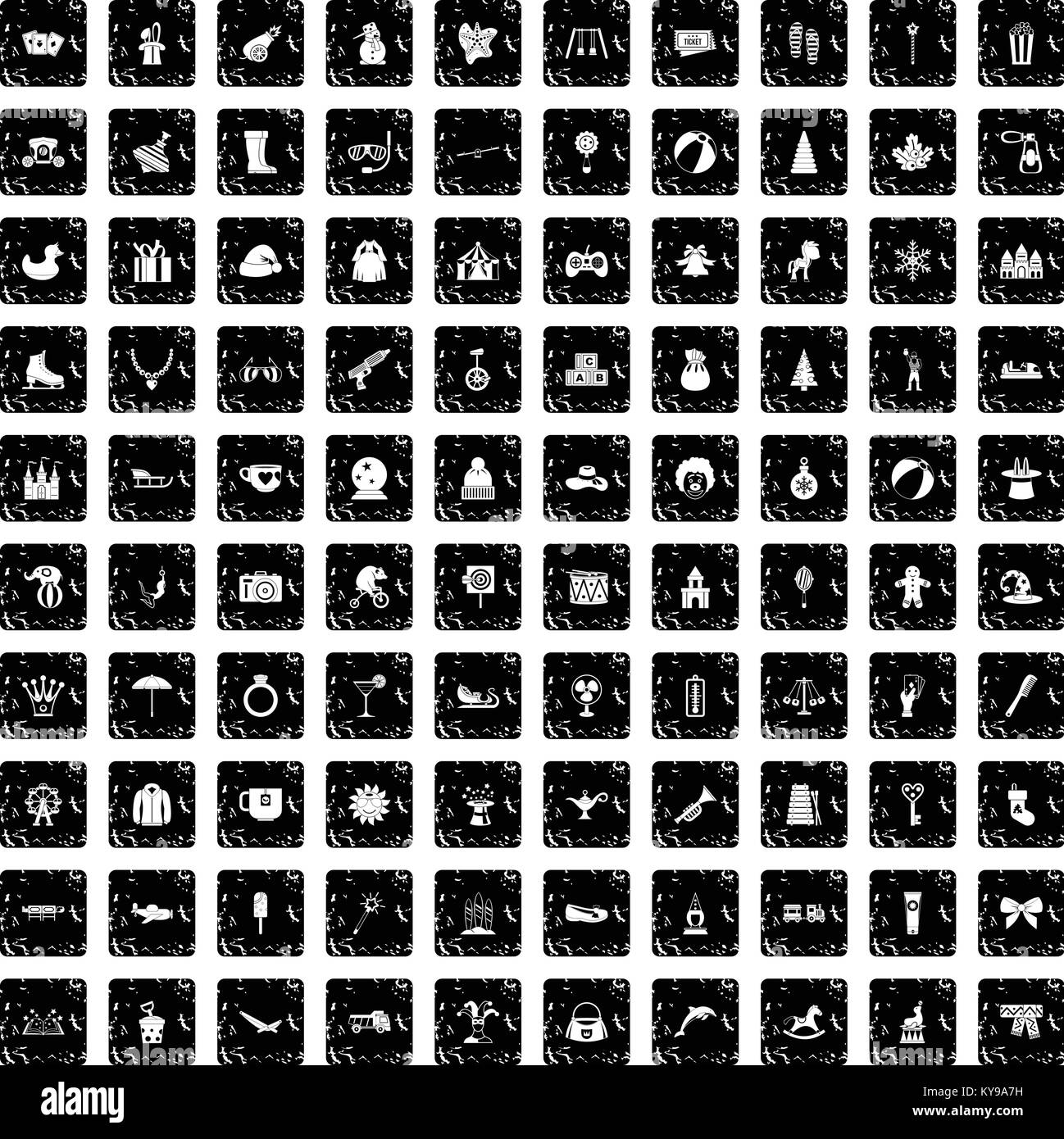 100 Kinder Symbole in Grunge style Set isoliert Vector Illustration Stock Vektor