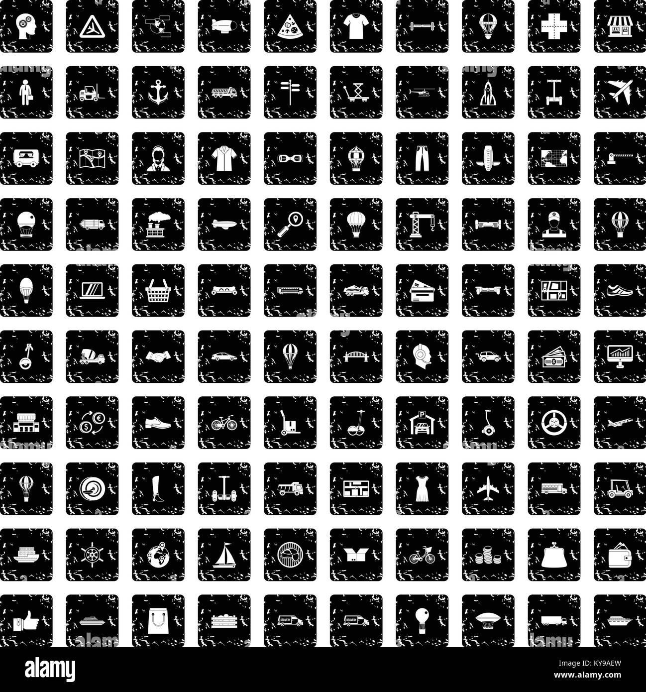 100 Logistik Symbole in Grunge style Set isoliert Vector Illustration Stock Vektor