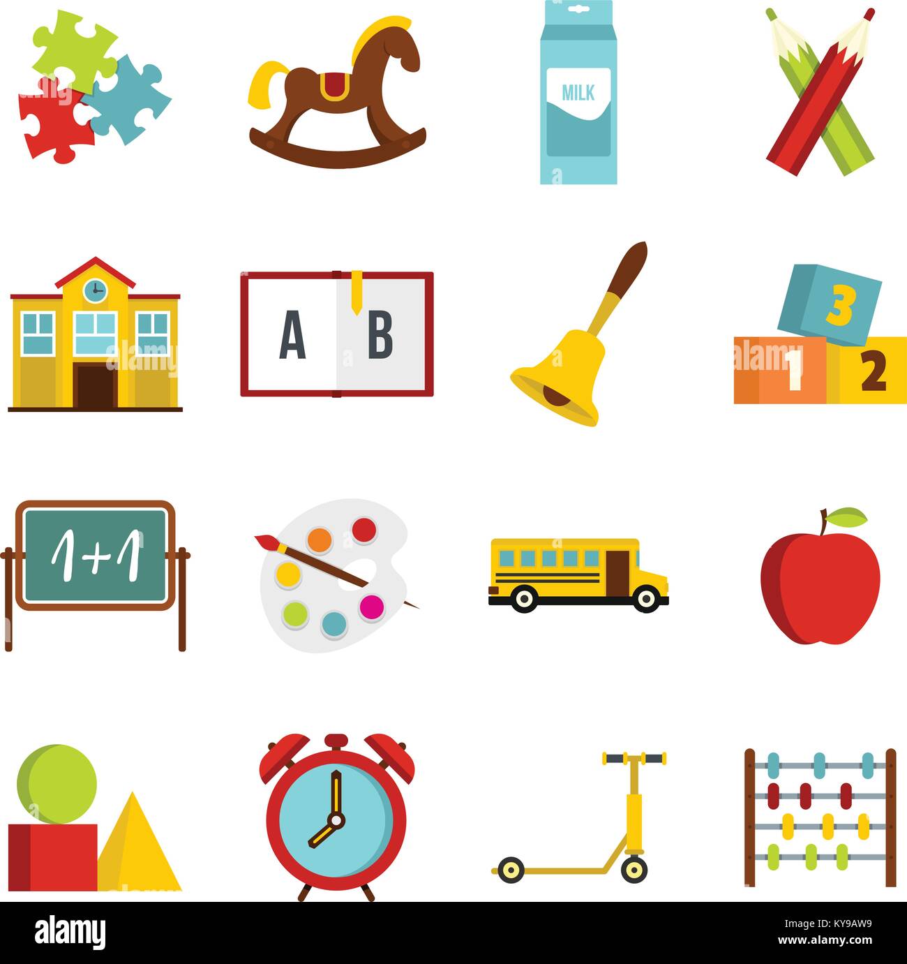 Kindergarten Symbol Symbole im Flat Style set isoliert Vector