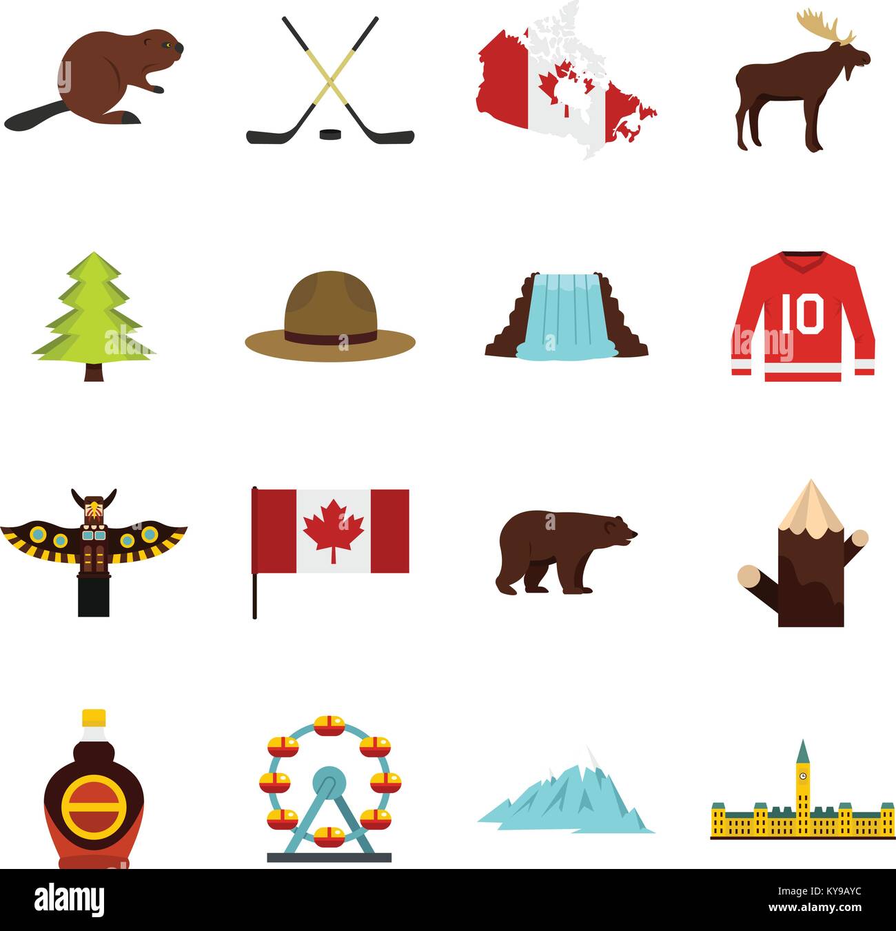 Kanada reisen Symbole im Flat Style set isoliert Vector Illustration Stock Vektor