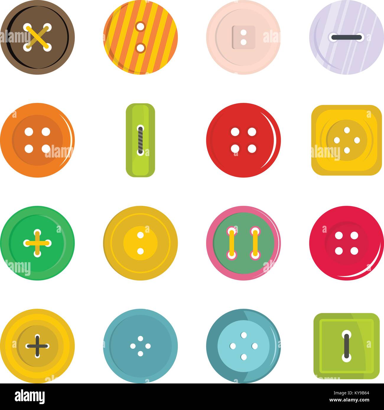 Kleidung Button Icons im Flat Style set isoliert Vector Illustration