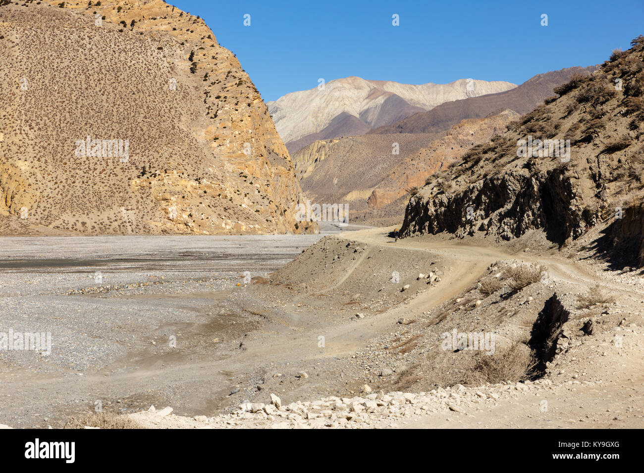 Weg von jomsom nach Kagbeni, Mustang, Nepal Stockfoto