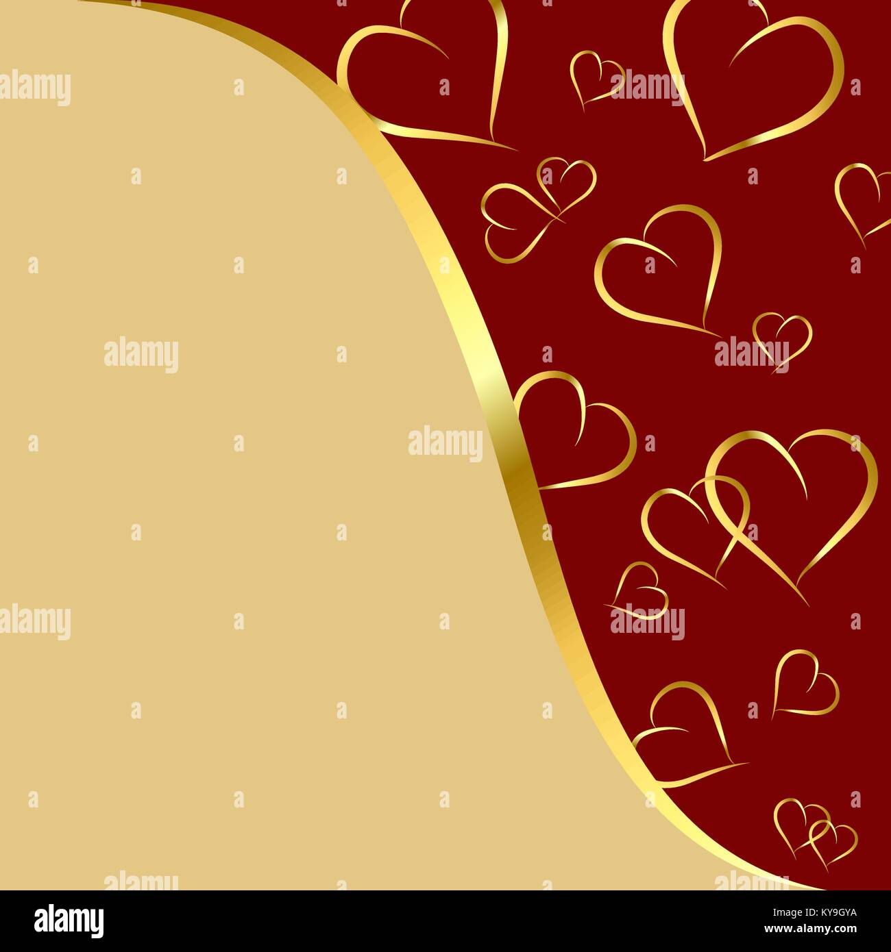 Kastanienbraun und Gold Hintergrund mit Herzen Stock Vektor