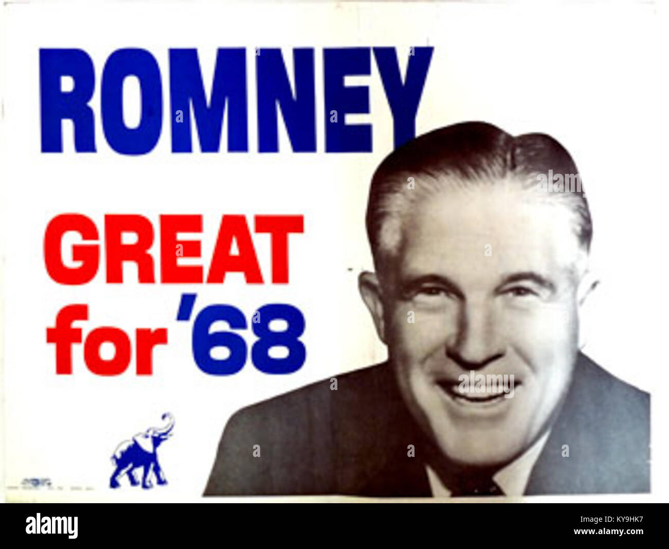 Die politische Kampagne 1968 in den Vereinigten Staaten zeigte Romneys Plattform, in der er seine Politik, seine politische Haltung und seinen Einfluss auf die nationalen Wahlen dieses Jahres hervorhob. Stockfoto