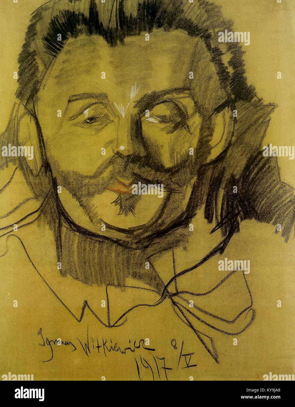 Ein Porträt mit dem Titel „Witkacy-Portret mezczyzny 10“, erstellt vom polnischen Künstler Witkacy. Das Kunstwerk zeigt ein männliches Motiv und zeigt den unverwechselbaren Stil und die psychologische Tiefe des Künstlers. Stockfoto