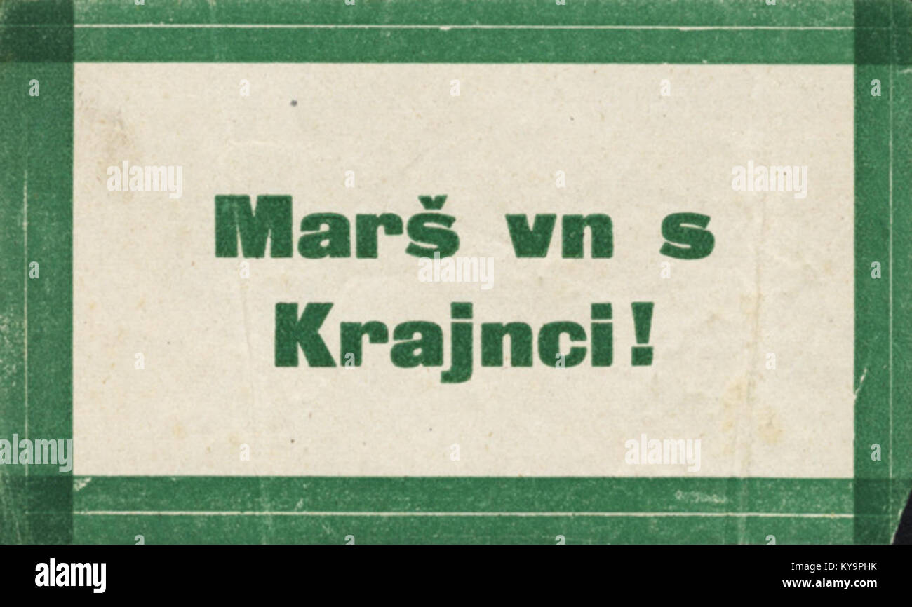 Aufkleber aus der Volksabstimmung 1920 in Slowenien, der den Abstimmungsprozess und die öffentliche Beteiligung in der Region Krain veranschaulicht. Stockfoto