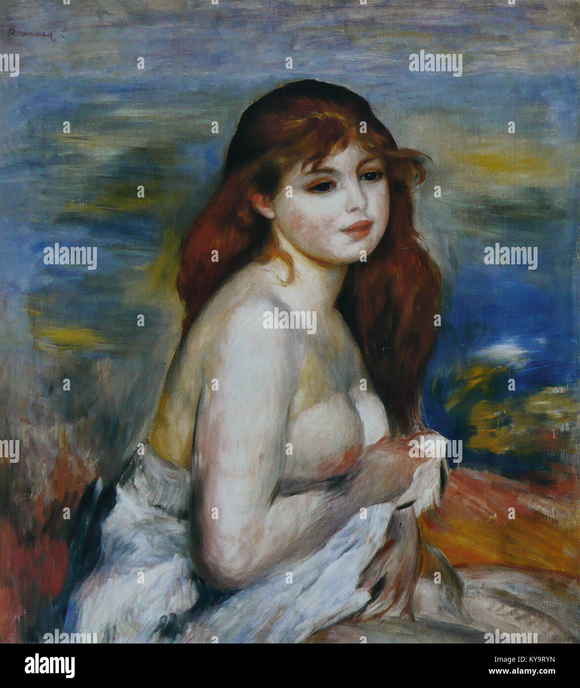 Renoir’ „Après le bain“ zeigt eine junge Baderin und veranschaulicht den impressionistischen Stil, die menschliche Form und die französische Malerei des 19. Jahrhunderts. Stockfoto