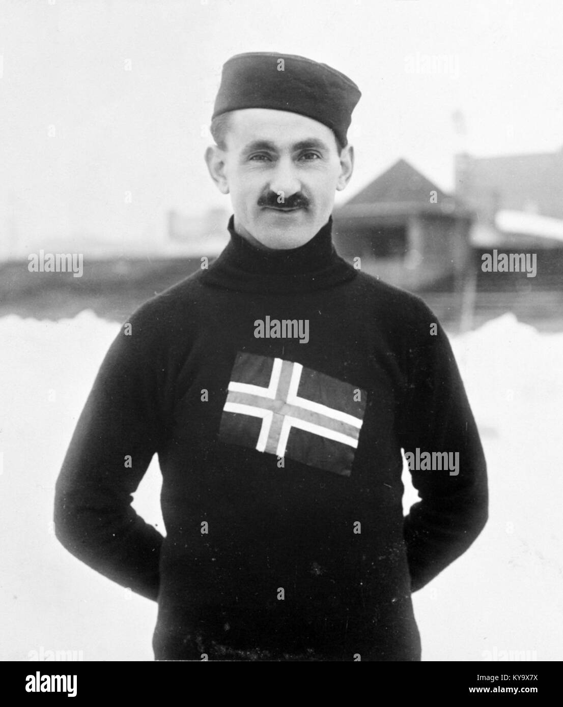 Porträt von Oscar Mathisen, norwegischem Eiskunstläufer und Olympiasieger, aufgenommen im Jahr 1920, zeigt seine Rolle im Eislauf des frühen 20. Jahrhunderts Stockfoto