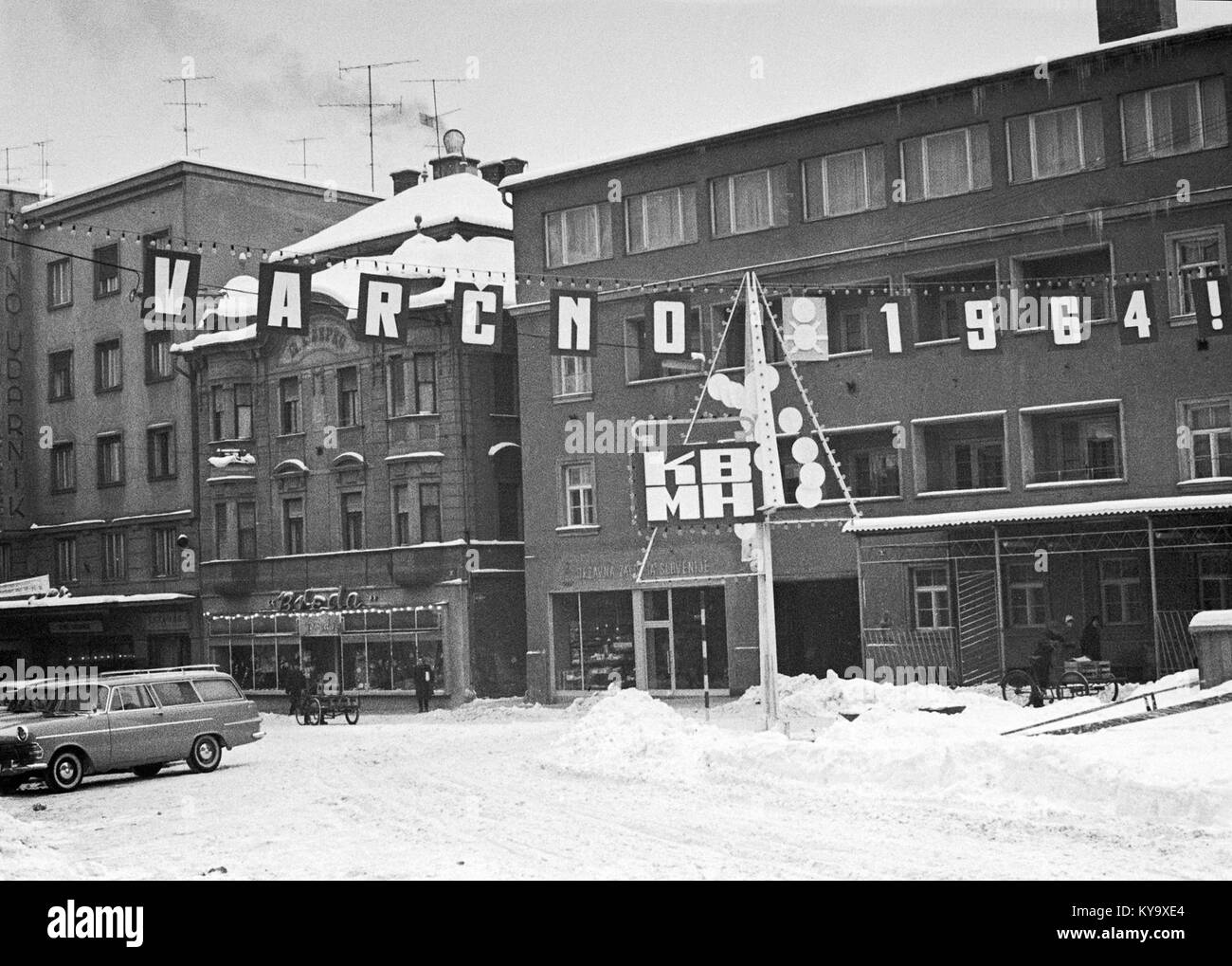 Der Burgplatz wurde für ein Festival im Jahr 1963 eingerichtet und bietet öffentliche Feierlichkeiten, Dekorationen, städtische Grundrisse und gesellige Zusammenkünfte in einem bürgerlichen Raum. Stockfoto