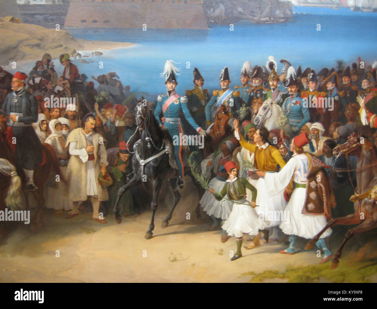 Gemälde von Peter von Hess, das König Otto von Griechenland in Nauplia darstellt und ein historisches Ereignis im Griechenland des 19. Jahrhunderts darstellt Stockfoto