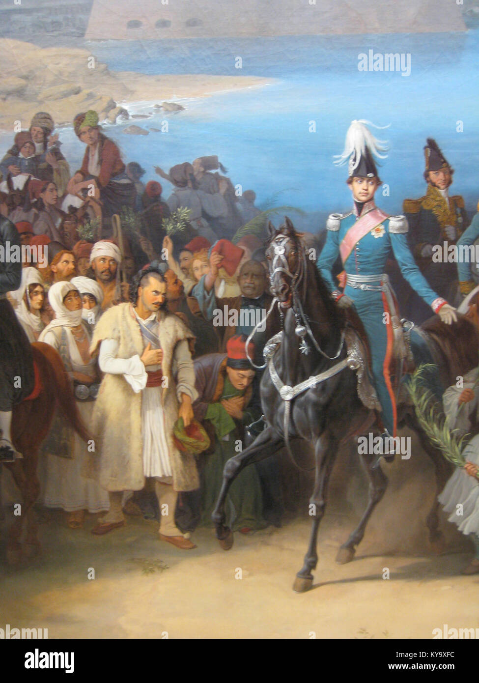 Dieses Gemälde von Peter von Hess zeigt den Einzug von König Otto von Griechenland in Nauplia und fängt einen historischen Moment während des griechischen Unabhängigkeitskriegs Anfang des 19. Jahrhunderts ein. Stockfoto