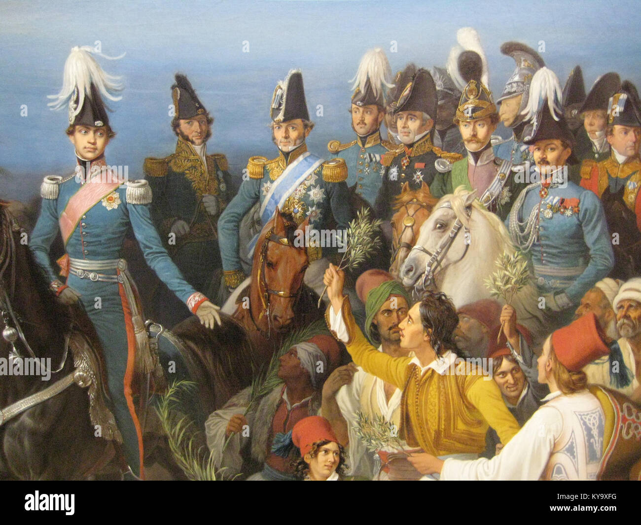 Gemälde von Peter von Hess, das den Einzug von König Otto von Griechenland in Nauplia zeigt, zeigt zeremonielle Prozession, Soldaten und Zuschauer. Stockfoto