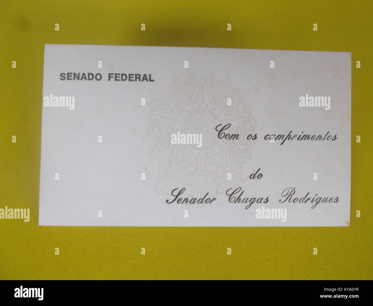 Senador Chagas Rodrigues war ein brasilianischer Politiker, und diese Visitenkarte dokumentiert seine Identität, politische Rolle und historische Bedeutung in Brasilien. Stockfoto