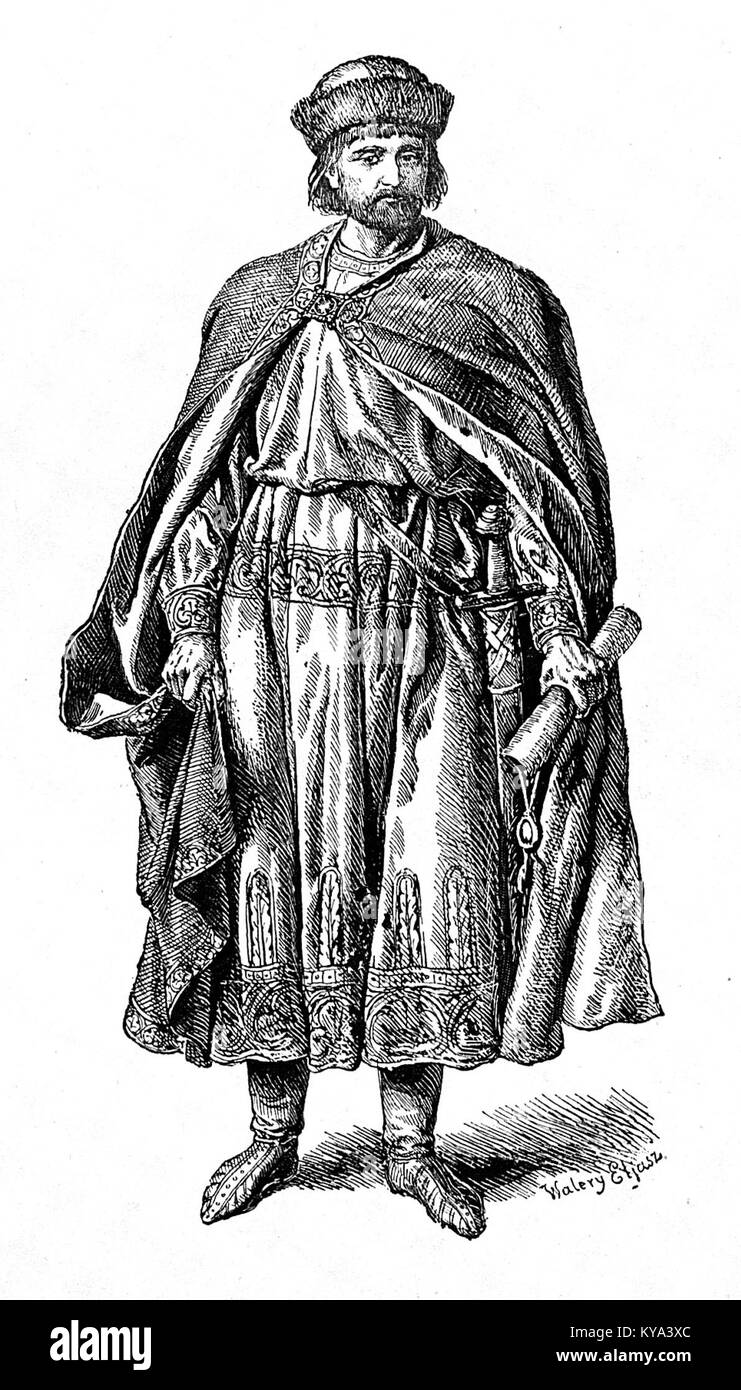 Dieses von Walery Eljasz-Radzikowski gemalte Porträt zeigt Władysław Herman, eine Schlüsselfigur der polnischen Geschichte. Der unverwechselbare Stil des Künstlers unterstreicht Hermans Bedeutung in der Vergangenheit Polens, indem er seinen Charakter und seine Rolle in der polnischen Politik einfängt. Stockfoto