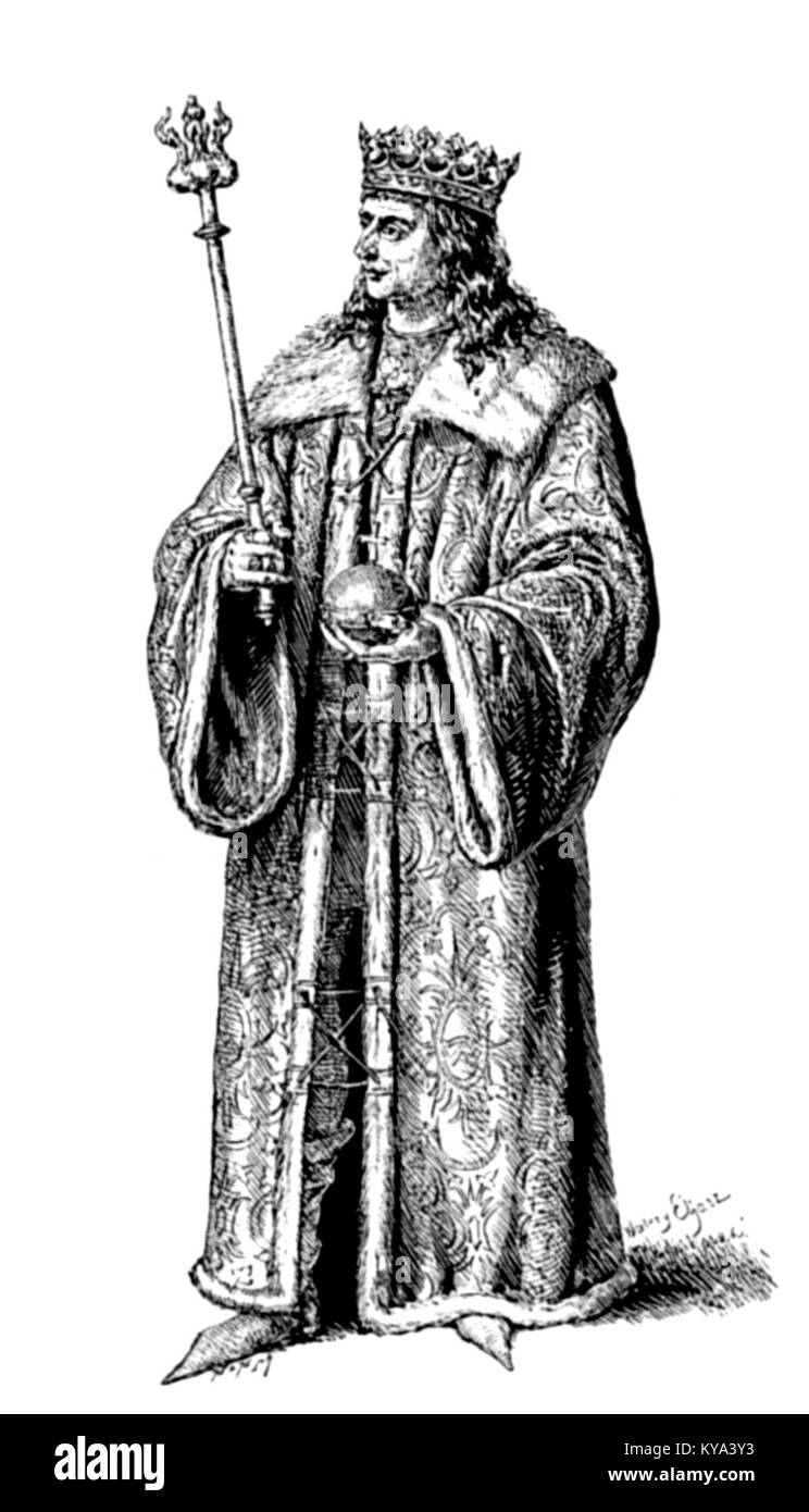 Porträt von Aleksander Jagiellonczyk gemalt von Walery Eljasz-Radzikowski, das das polnische königliche Erbe und den künstlerischen Stil des 19. Jahrhunderts zeigt. Stockfoto