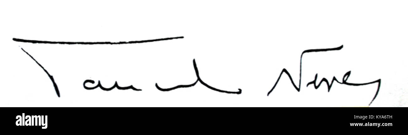 Tancredo Neves war ein brasilianischer Politiker, der eine Schlüsselrolle beim Übergang Brasiliens zur Demokratie spielte. Sein Autogramm spiegelt seinen Einfluss auf die politische Geschichte und die demokratische Wiederherstellung des Landes wider. Stockfoto