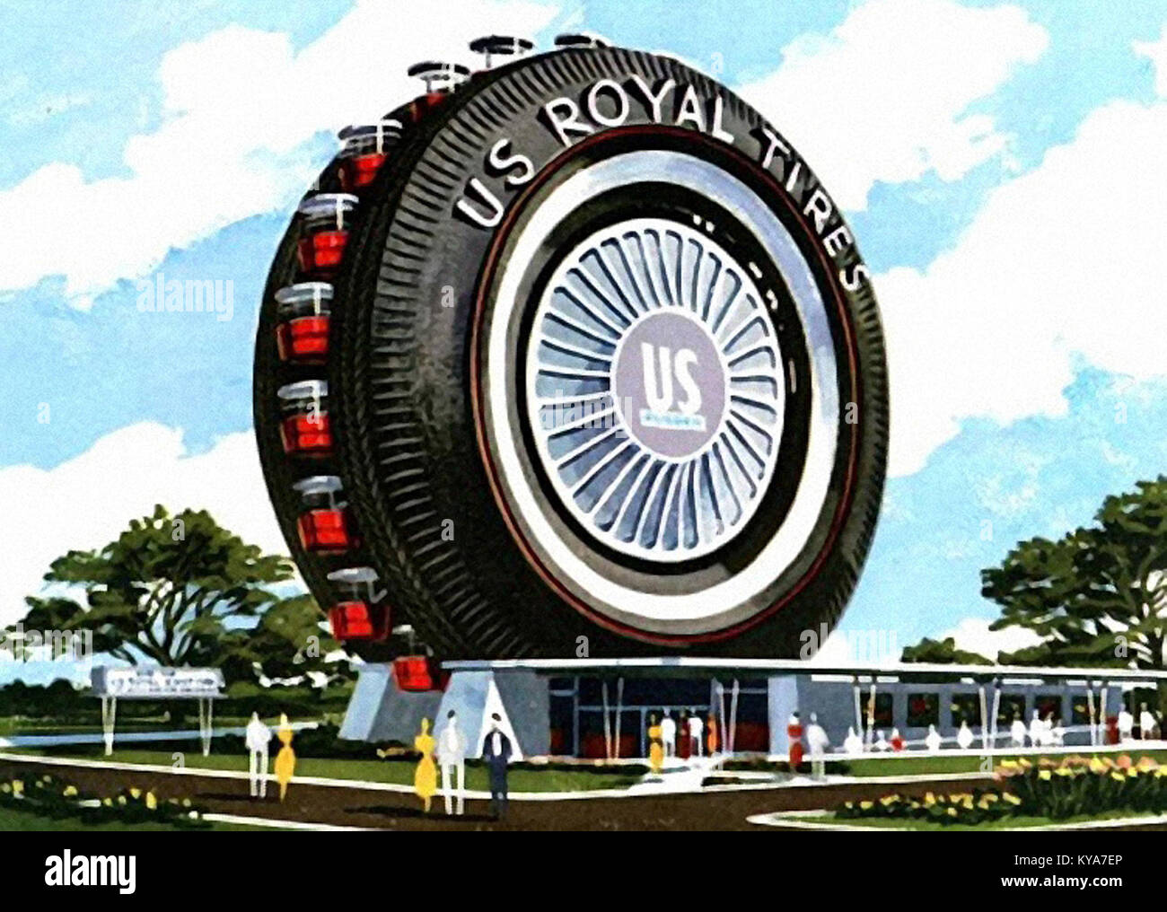 Das US Rubber Company Ferris Wheel war eine Fahrt auf der New York World's Fair 1964 und repräsentierte industrielle Displays, Unterhaltungselektronik und Ausstellungskultur Mitte des 20. Jahrhunderts. Stockfoto
