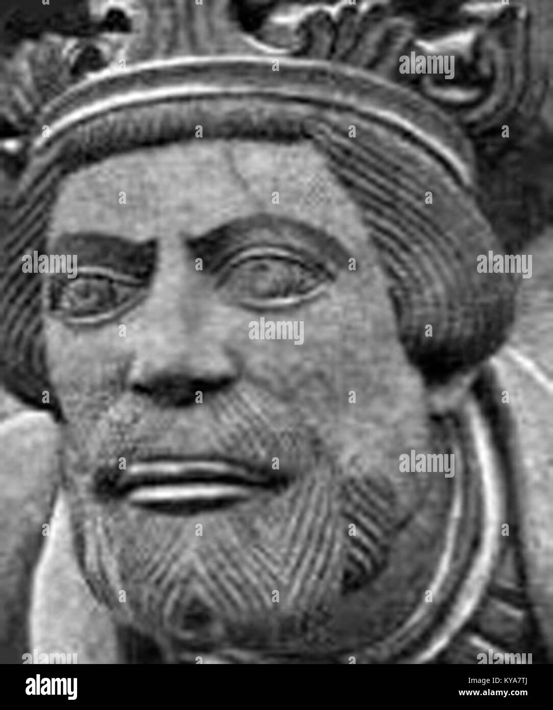 Statue oder Darstellung von König Sverre Sigurdsson in der Nidaros Kathedrale, Trondheim, Norwegen, die die historische und kulturelle Bedeutung des norwegischen Monarchen und der Kathedrale hervorhebt. Stockfoto