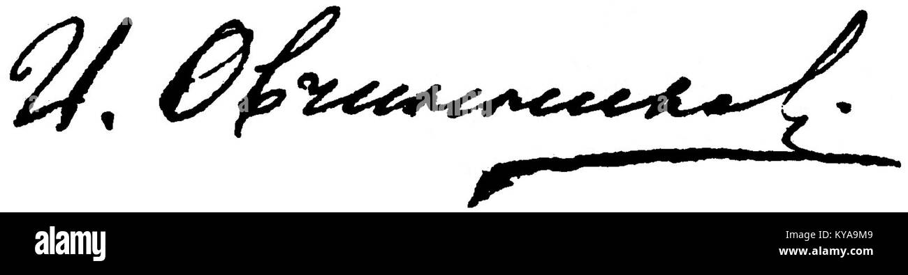 Das Bild zeigt die Unterschrift von Ovchinnikow, die persönliche Identifizierung und historische Aufzeichnungen über die Anwesenheit der Person darstellt. Stockfoto