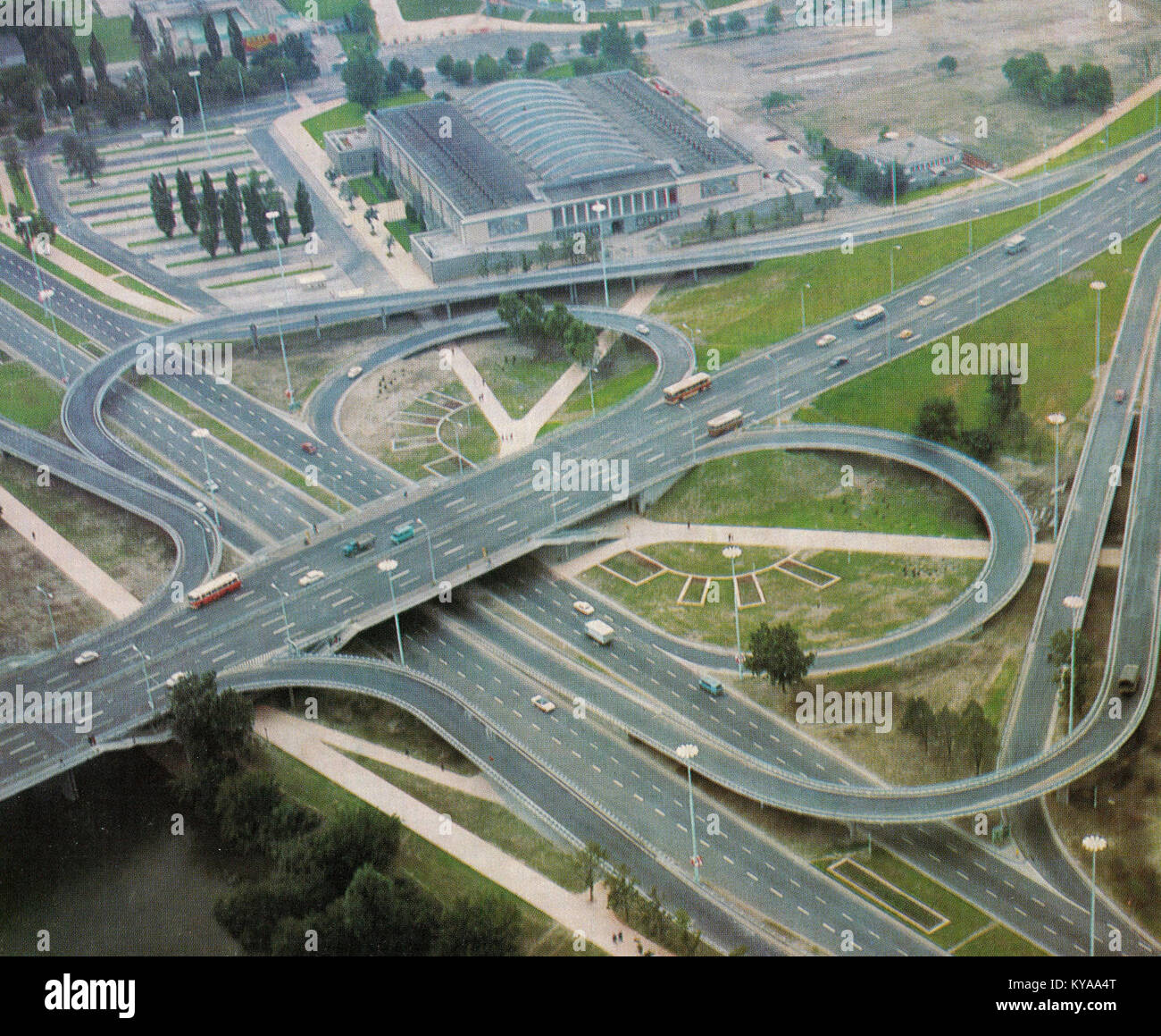 Die meisten Węzeł drogowy Łazienkowski Wisłostrada Lata 70. Stockfoto